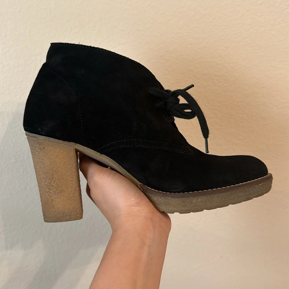 J.Crew MacAlister Black Suede Lace Up Heeled Booties Shoes